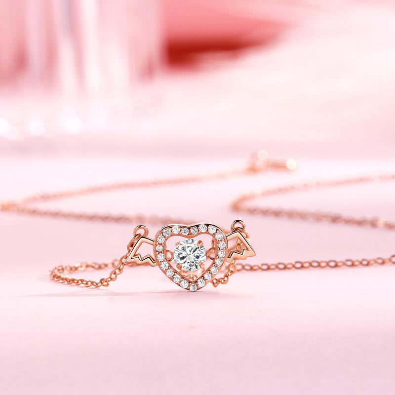 Cupid Heart Necklace Female Niche Exquisite Smart Love Angel Wings Valentine'S Day Gift Female Premium Durable