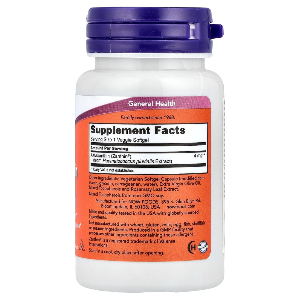 Now Foods Astaxanthin 4mg Veggie Softgels, 60 Count