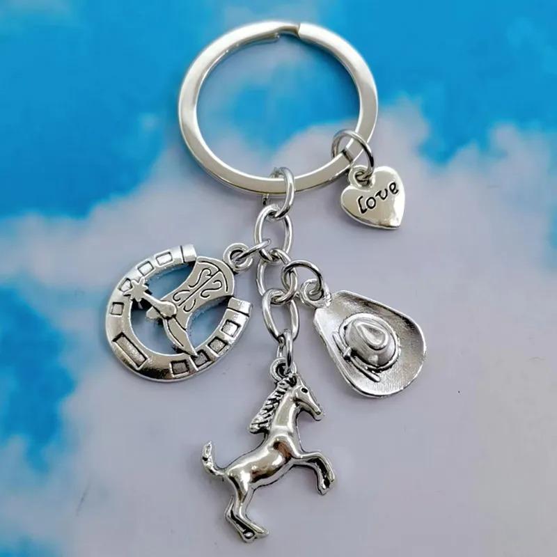 Western Cowboy Hat & Boots Horseshoe Keychain Pendant
