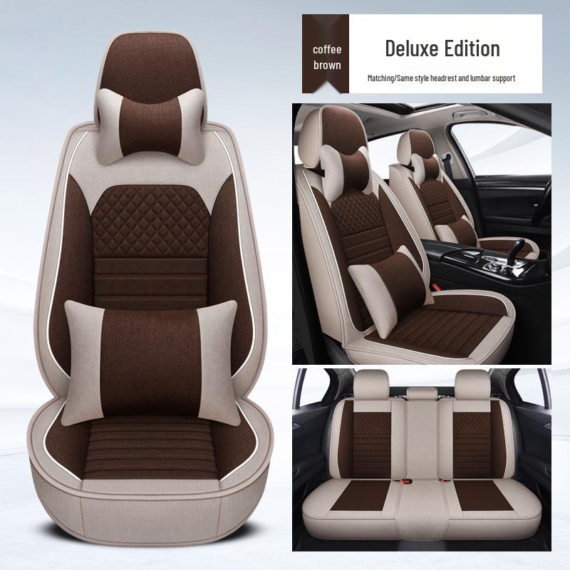 Universal Four Seasons Full Coverage Linen Seat Cushion Set for Small Cars