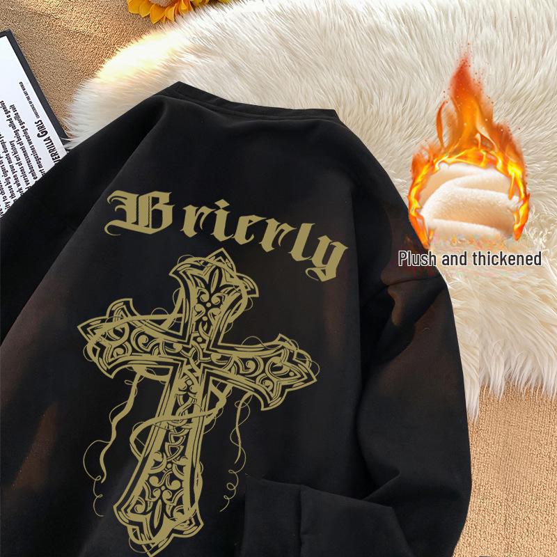 Herren Trendiger Hongkong-Stil Langarm-Innenpullover - Plus Samt, Kapuzenlos, Frühling/Herbst/Winter