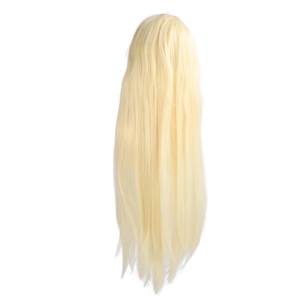 Women Long Blonde Wig with Bangs Synthetic Secure Fit Heat Resistant Fluffy Pale Gold Cosplay Long Blonde Wig
