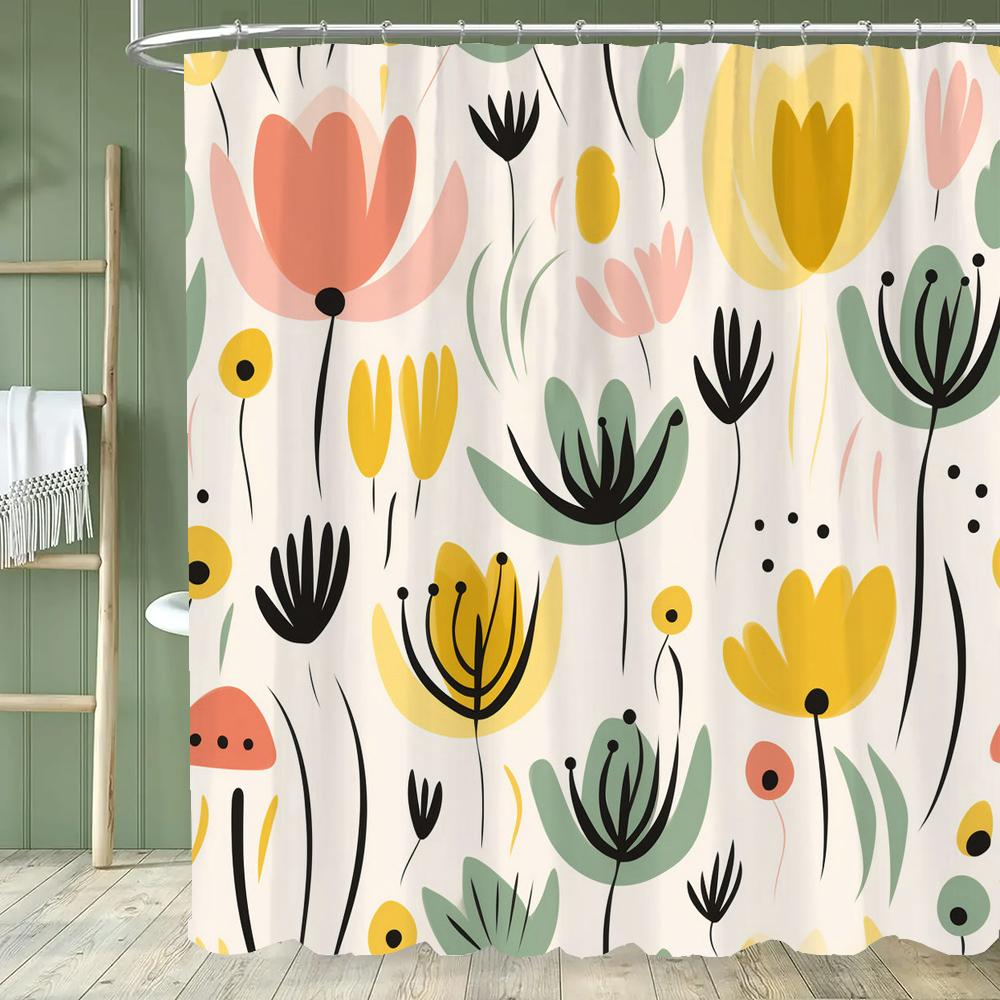 Blue Flowers and Butterflies Shower Curtain Bath Curtain Printed Polyester Floral Bathroom Curtains for Home Decoration Curtain