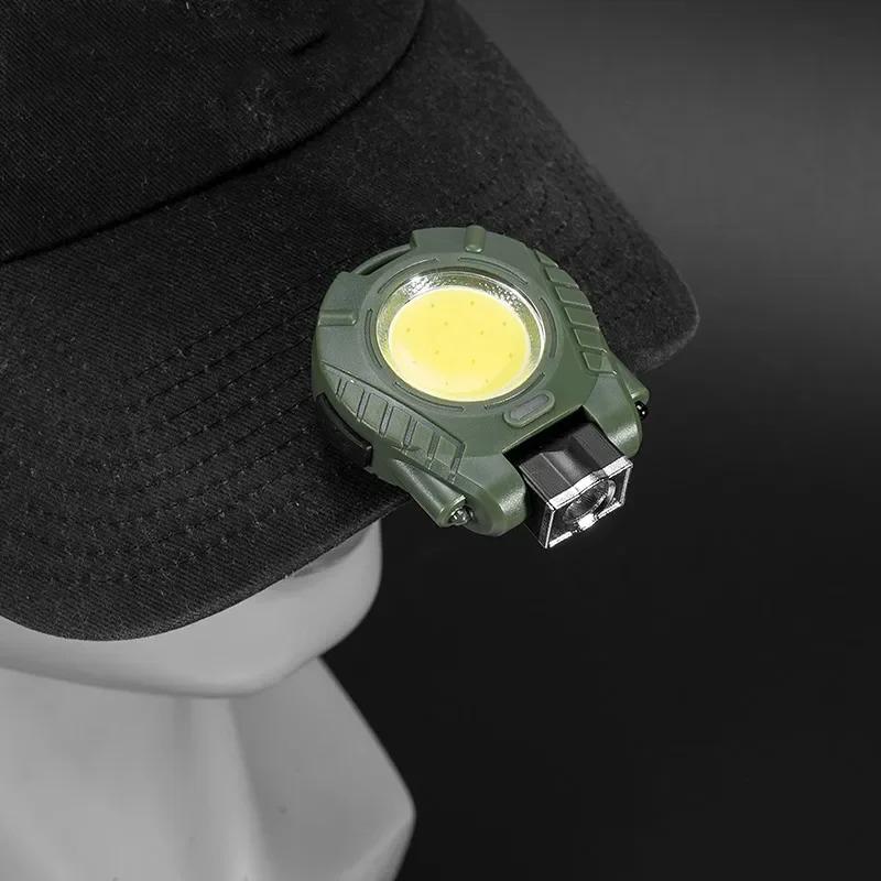 Multifunctional COB Keychain Light with Hand Wave Sensor Portable Clip-on LED Flashlight Hat Headlight for Outdoor Working