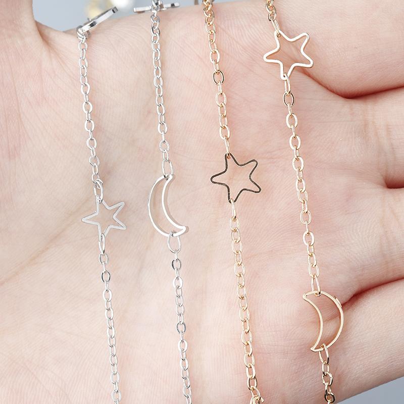 5Yard/Roll 2mm Hollowout Star Moon Link Chain Metal Copper Dangle Charm Chains For Jewelry Making DIY Bracelet Necklace Supplies