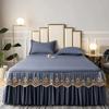 3pcs Set Raw Cotton Bed Romance Dust Protector Cover Soft Bedspread Embroidery Lace Edge Bed Skirt with 2pcs Pillowcase