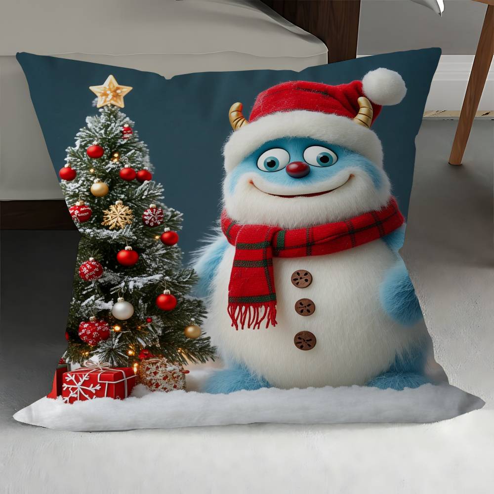 

A Cheerful Snowman And A Decorated Christmas Cushion Cover Car Throw Pillow Case For Sofa Car Christmas Gift 40x40cm 45x45cm 12x12Inch
