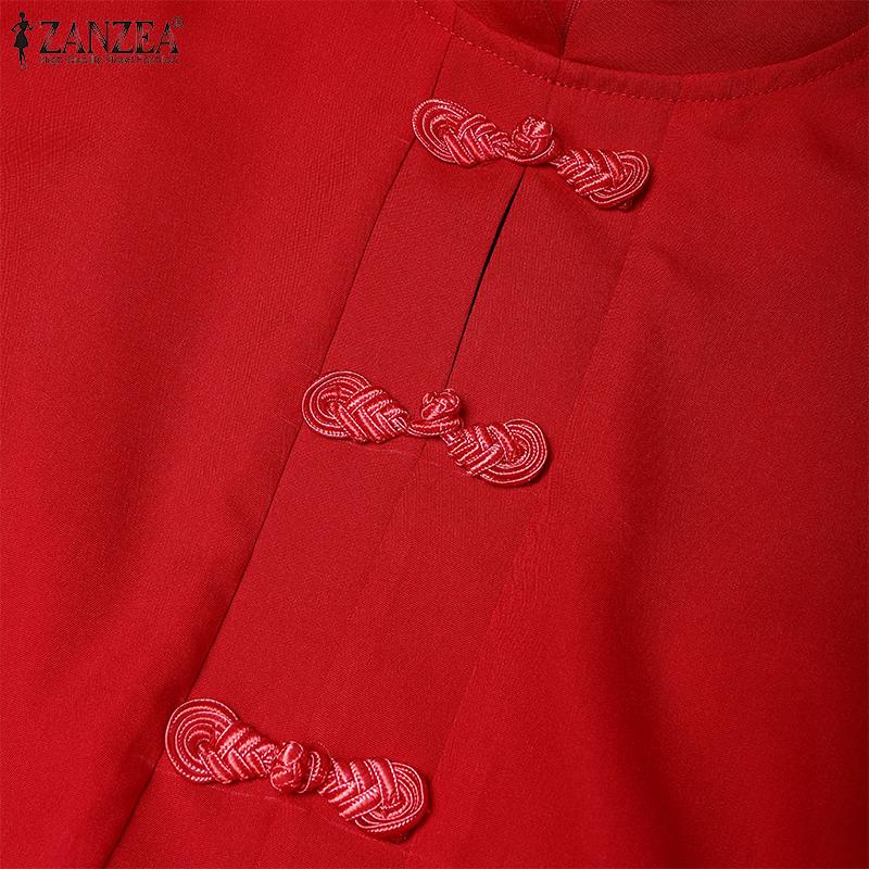 ZANZEA Women Summer Stand Collar Casual Short Sleeve Print Dress