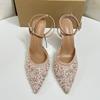 Luxury Pearls Sequined Mesh Women Pumps Sexy Ankle Strap Pointed Toe  Wedding Evening Party High Heels Shoes for Ladies