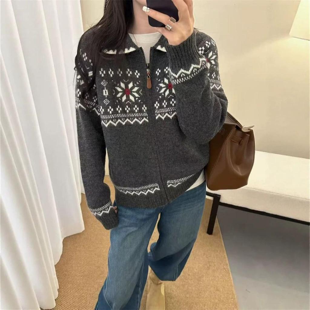 Korean Style Retro Fair Isle Jacquard Cardigan for Women - Trendy Autumn/Winter Knitwear