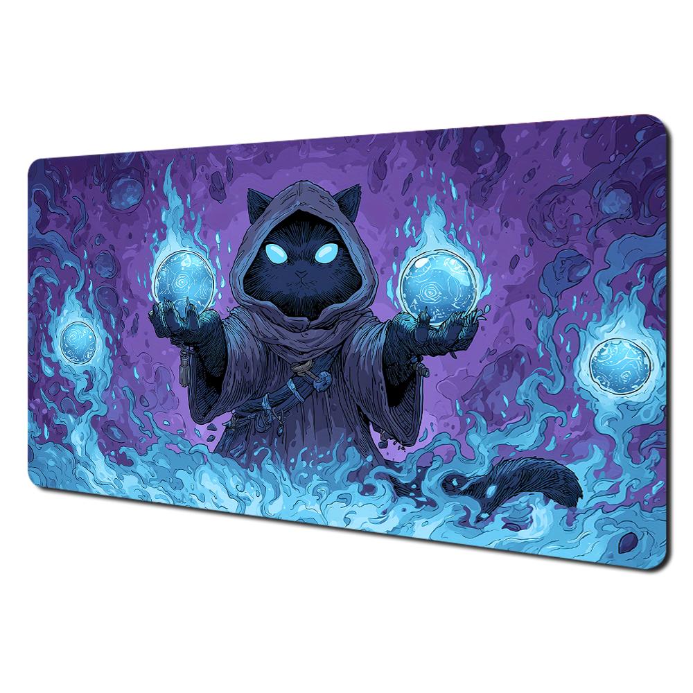 Magic Black Cat And Crystal Ball Mtg Playmat Magic Card Battle Mat 35x60cm Tapete Magic Mtg Nonslip Durable Stitched Edge