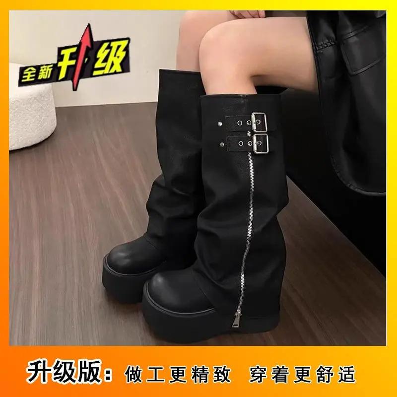 Fashion High Quality Women Boots Thick Soled Boots Western Knight Boots Luxury Women Shoes Autumn Winter Knee Length Slim High Tube Boot