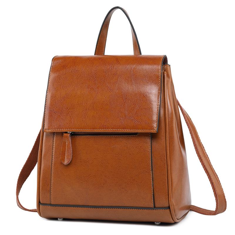Women's Leather Backpack Versatile Oil Wax Cowhide Backpack
