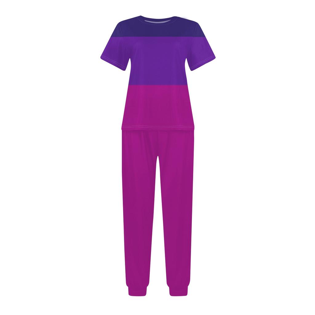 Damen Jogging Mode Rundhals Kurzarm Gürtel Lose Hosen Trainingsanzug