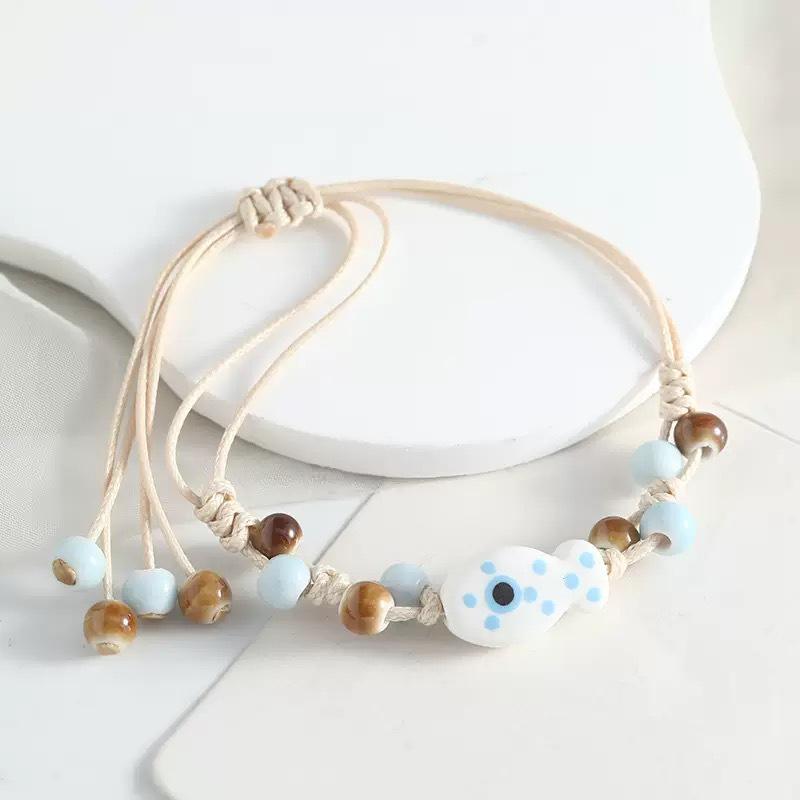Jingdezhen Keramik Perlenarmband - Handgewebtes Porzellan mit Muschelakzenten