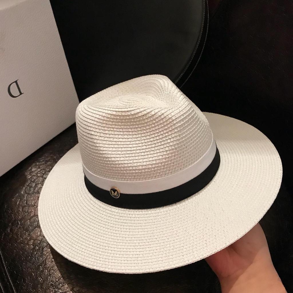 Universal Trendy Sunshade Straw Hat Men's Top Hat Versatile White Square Yuan Internet Celebrity