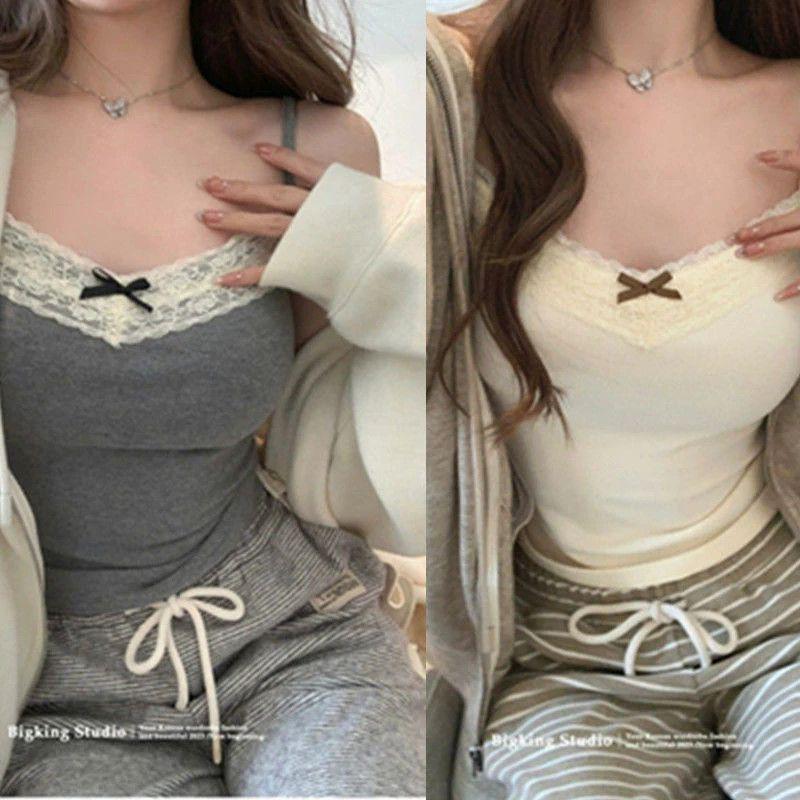 Plus Size Lace Camisole for Women: Elegant Bowknot Sleeveless Base Layer
