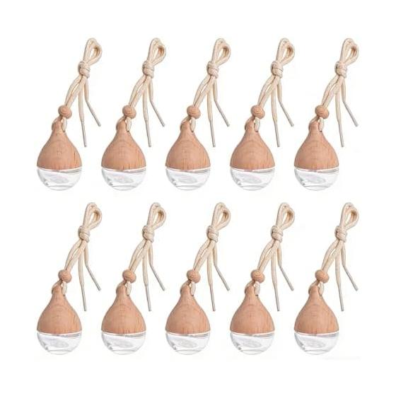Car Perfume Bottle, Hanging Type, Aroma Perfume Bottle, Set of 10, Water Drop Shape, Wooden Lid, Air Freshener Bottle, Car Diffuser Bottle, Car