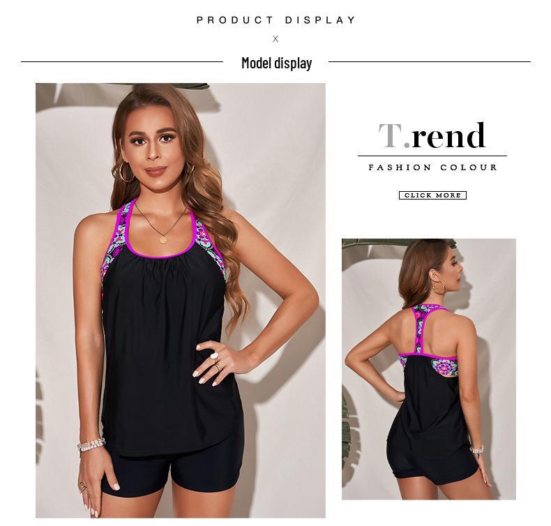 European & American Women's Plus Size Printed Split Vest Swimsuit