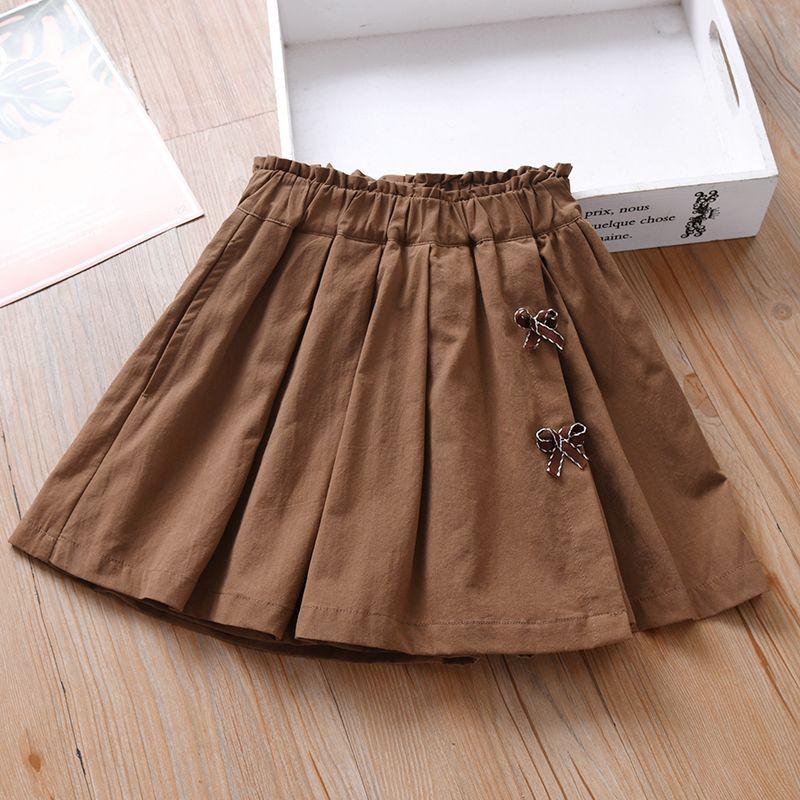 

Повседневные шорты для девочек Новые однотонные Летние тонкие свободные юбочные брюки с имитацией юбки-полубоди 140 темно-коричневого