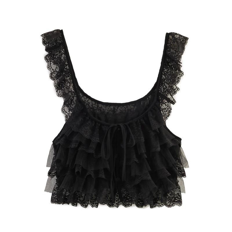 Spring 2026 European & American Style Lace Layered Spaghetti Strap Top