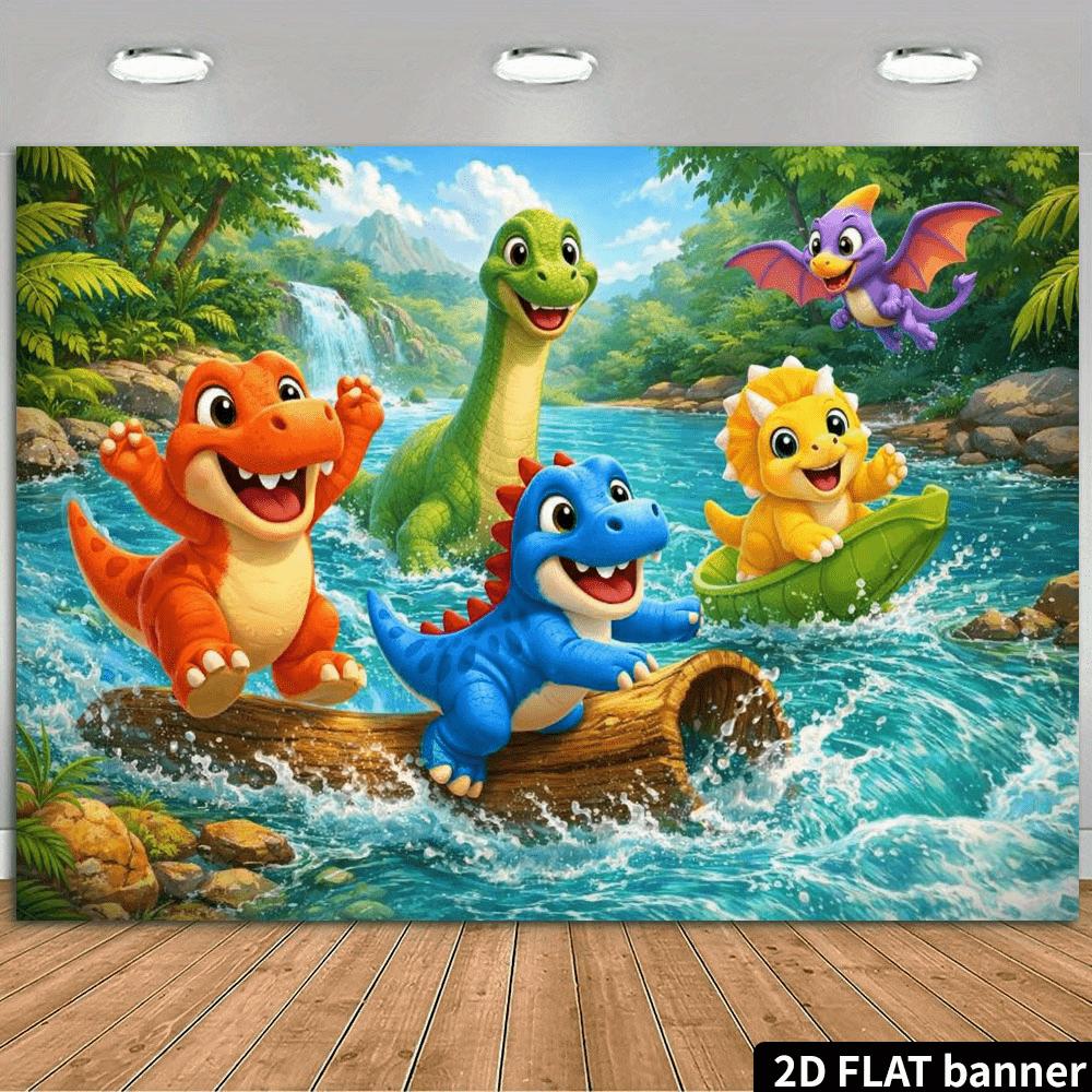 2D plane 1 piece of cartoon dinosaur jungle stream background fabric suitable for indoor and outdoor theme party events