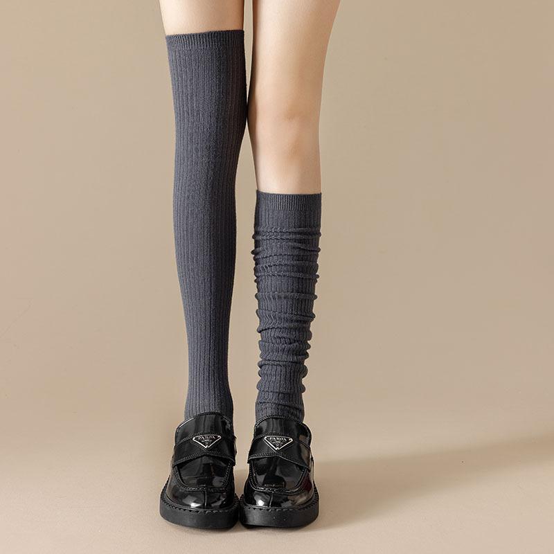 Knee Socks Women'S Autumn And Winter Black Vertical Striped Thin Stockings Japanese College Style With Loafers Stacking Socks