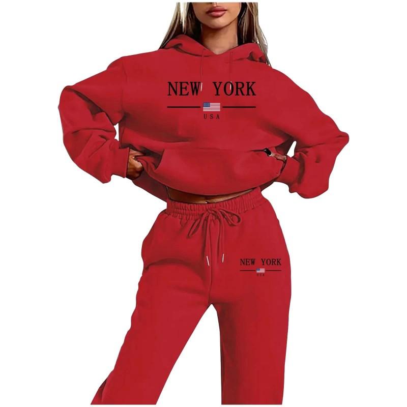 Womens Fleece Lined Tracksuit Hoodie Sweatpants Set Winter Casual Sportswear
