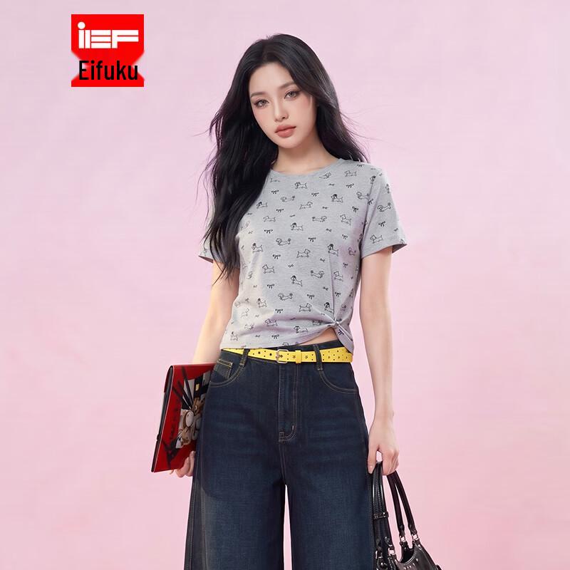 IEF 2026 Summer/Autumn American Style Print Slim T-Shirt M