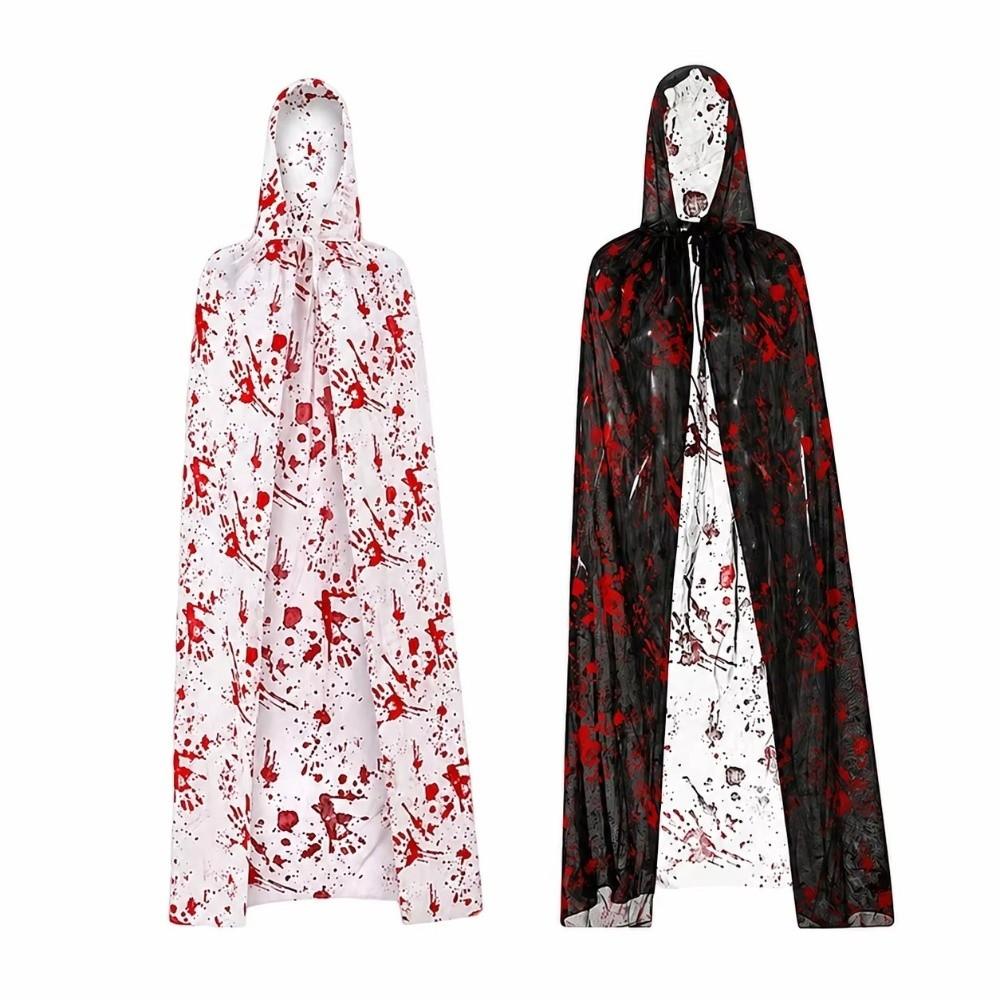 Stretchy Fit Blood Stained Cape Hooded Design Cosplay Costume Cloak  for Horror Dress Up