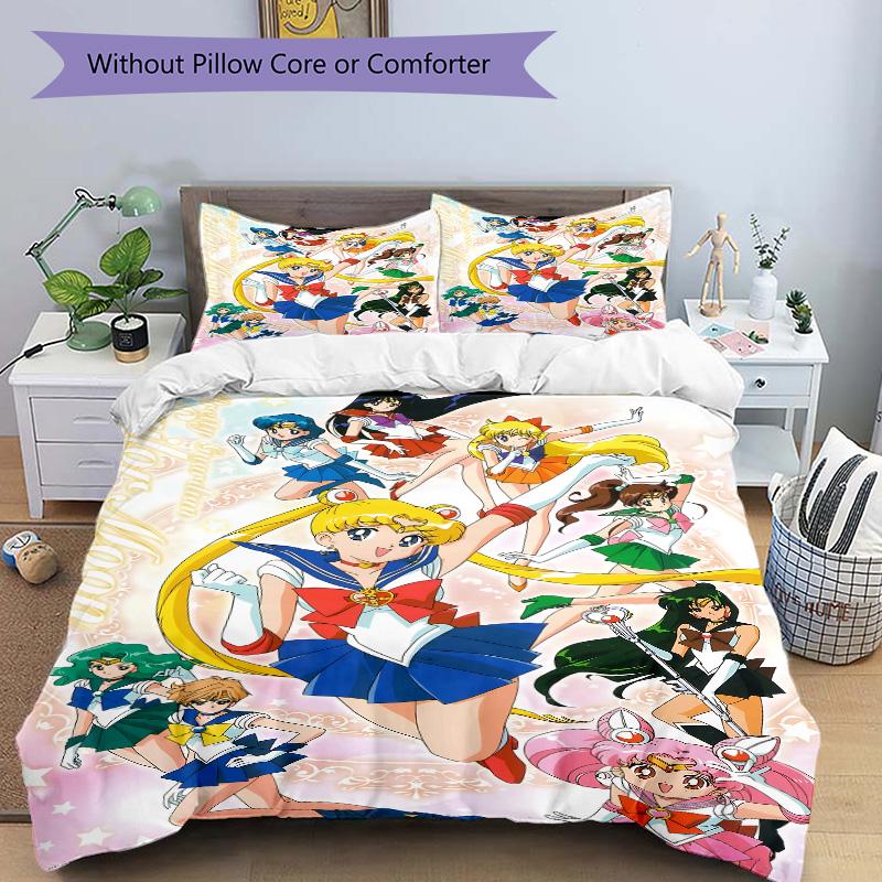 Sailor Moon Adventure Print 3Pcs Bedding Setduvet Cover With 2 Bedropillowcase Home Birthday Gift