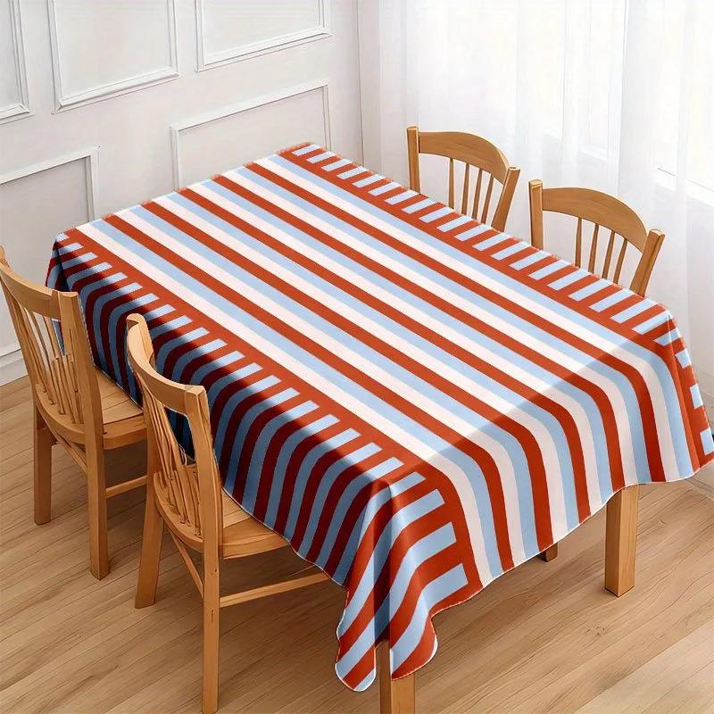 1 Stück Weiche und Modische Elegante Orange-Blaue Gestreifte Tischdecke, 2D Flach, Premium Geschenkxzj