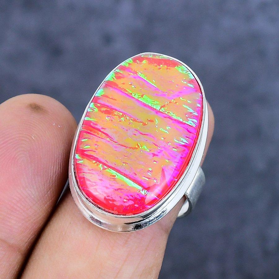 Pink Triplet Opal Gemstone Handmade 925 Sterling Silver Jewelry Ring Size 8 K4W82