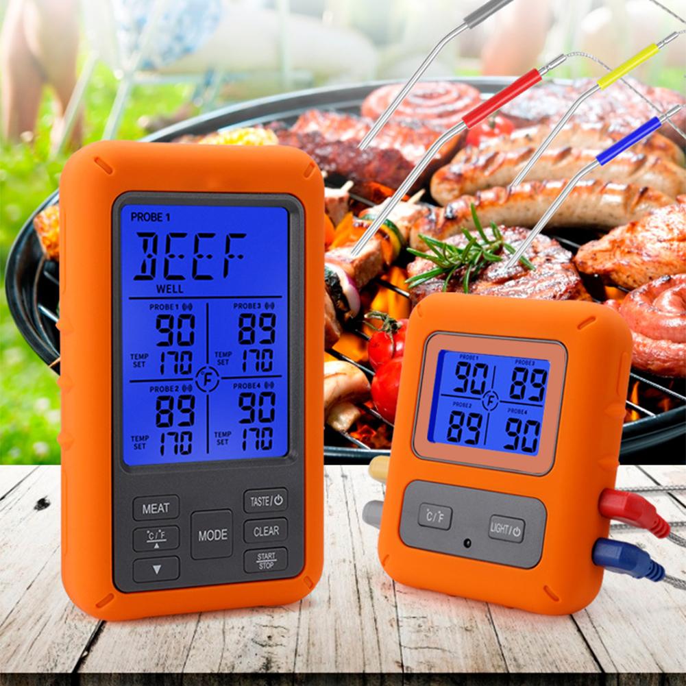 Trådlös Kötttermometer Digital Fjärrstyrd Grilltermometer 4 Sonder 9 Köttlägen