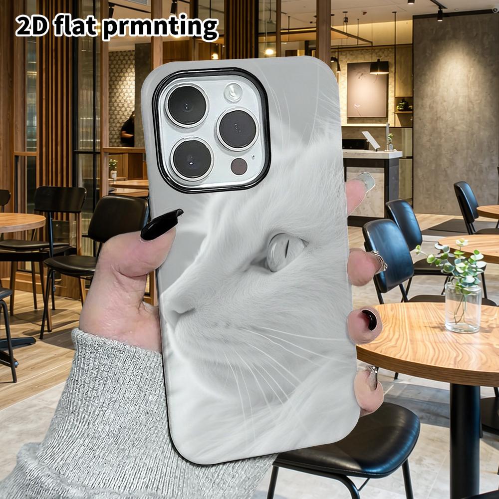 Phone Case: 2D Flat Design Suitable for iPhone 18, 17, 16, 15, 14, 13 Pro Film Protective Case, Couple Style, Long-haired White Cat, Christmas and Hal