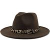 Fashion leopard print belt woolen top hat ladies jazz hat autumn and winter versatile felt hat flat edge top hat church hat