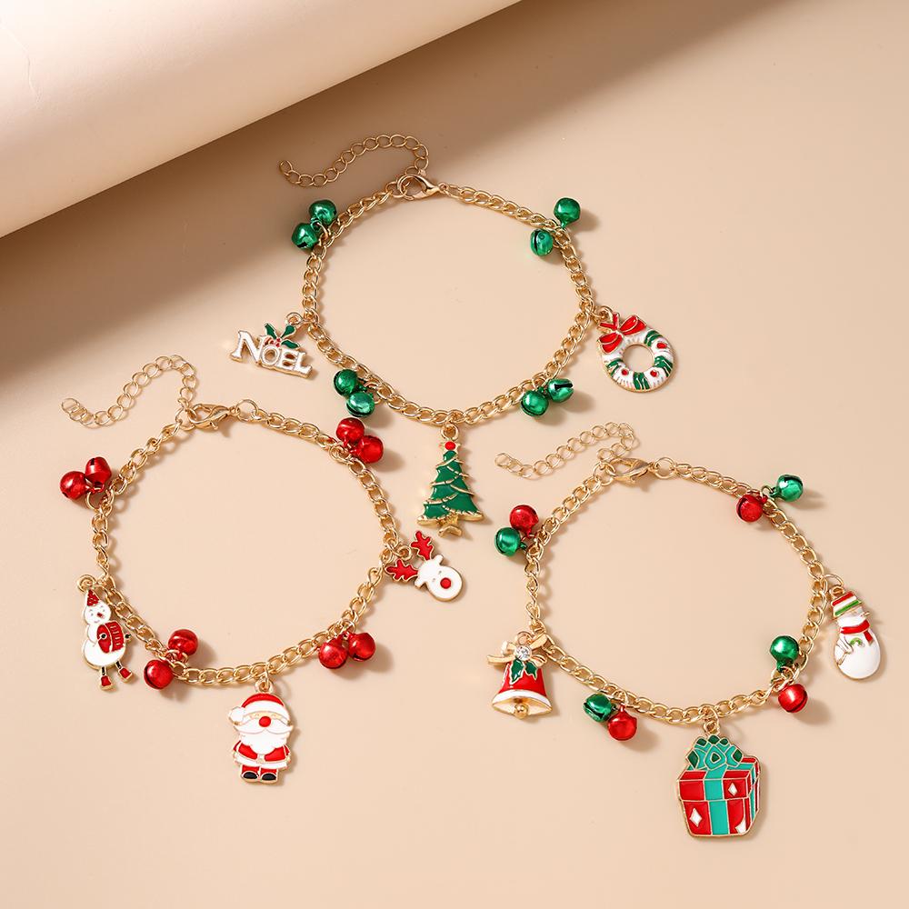 3pcs/set Fashion Christmas Bracelet Bells Santa Clause Snowman Bracelets Girls X mas New Year Jewelry  Gift