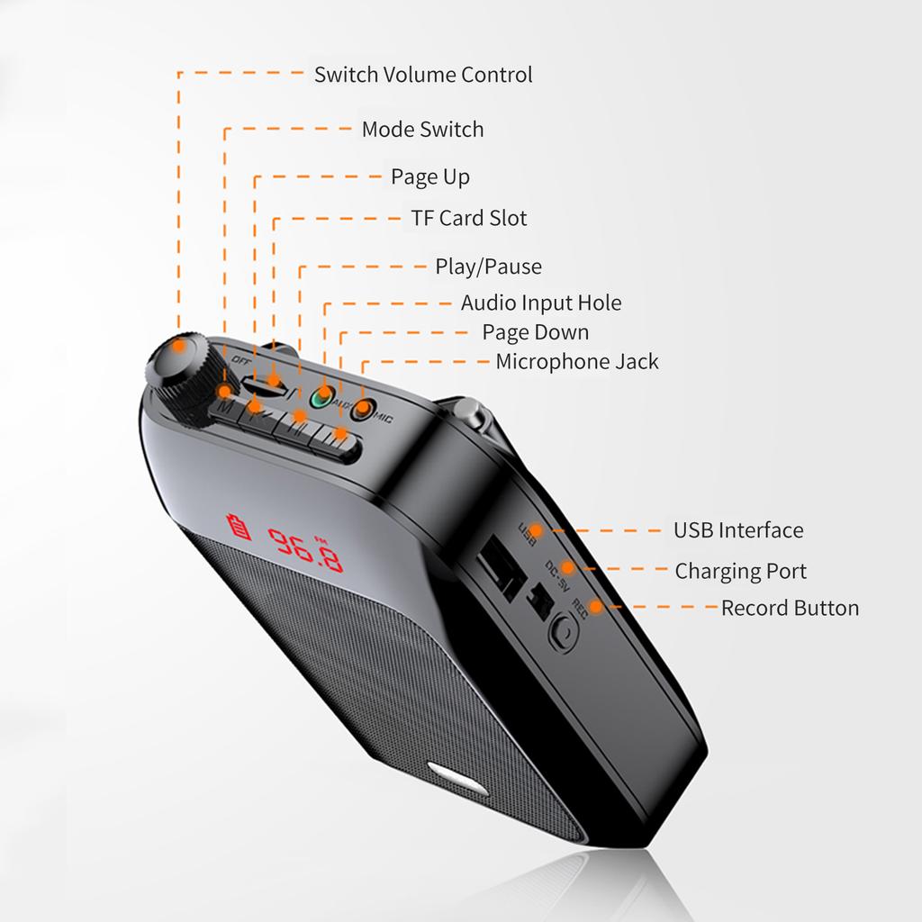 Portable Voice Speaker Amplifier for Teachers with Wired Microphone Headset Waistband Rechargeable