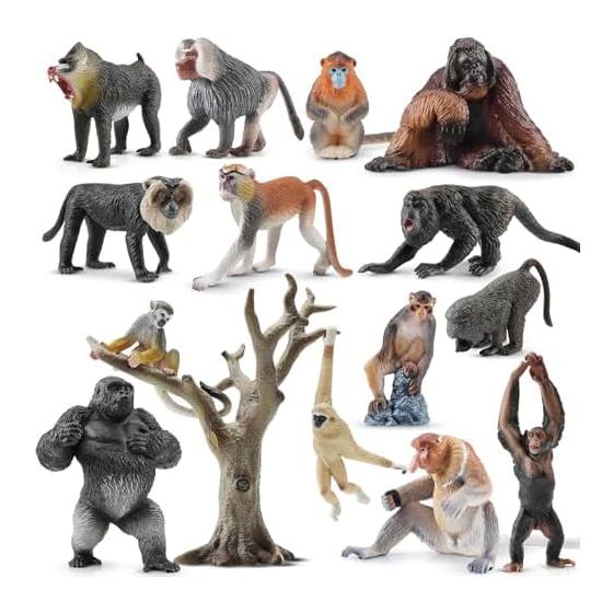 TOYMANY 15PCS Large Monkey Figure Gorilla Figure Wild Animal Toy Realistic Jungle Animal Model Primate Set Model Popular Toy Birthday Gift Christmas