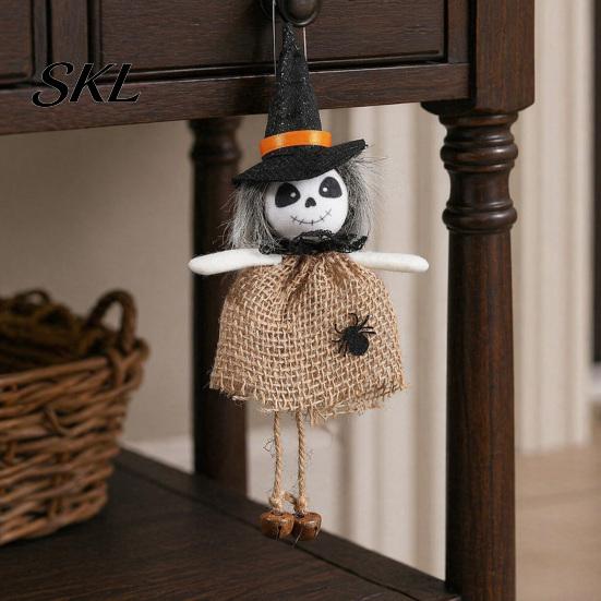 Decorative Witch Statue Halloween Hanging Decoration, Spooky Pumpkin/Ghost/Witch/Black Cat Doll Ornament with Centerpiece Decoration Burlap Skirt for