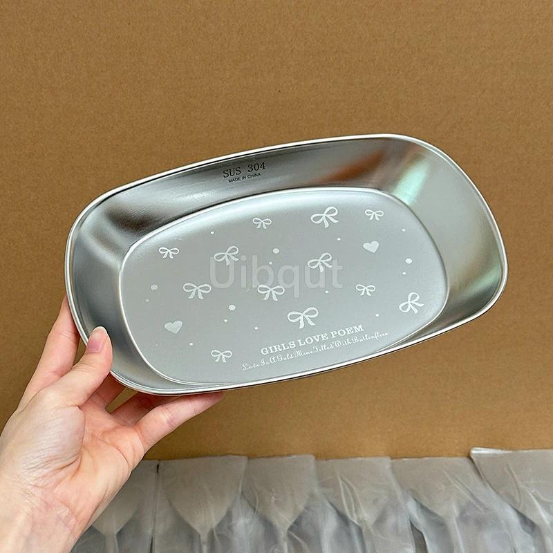 Rectangular dessert plate Steamed fish dish Cake plate Exquisite tray salad bowl Bento Baking tray 304 stainless steel plate