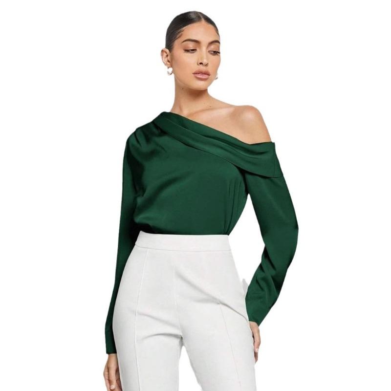 Women's Spring Fashion New Off The Shoulder Asymmetrical Long Sleeved Top