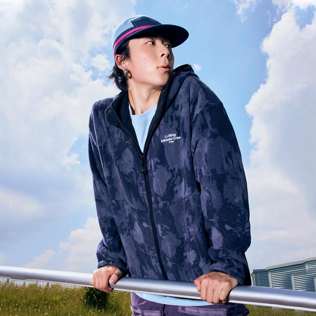 Li Ning Fitness Serie Infrarot Wärme Antistatisch Outdoor Radfahren Klettern Fitness Zip-Up Kapuzenjacke Herrenjacke Schwarz Rockweiß-Grau AFDU963-5