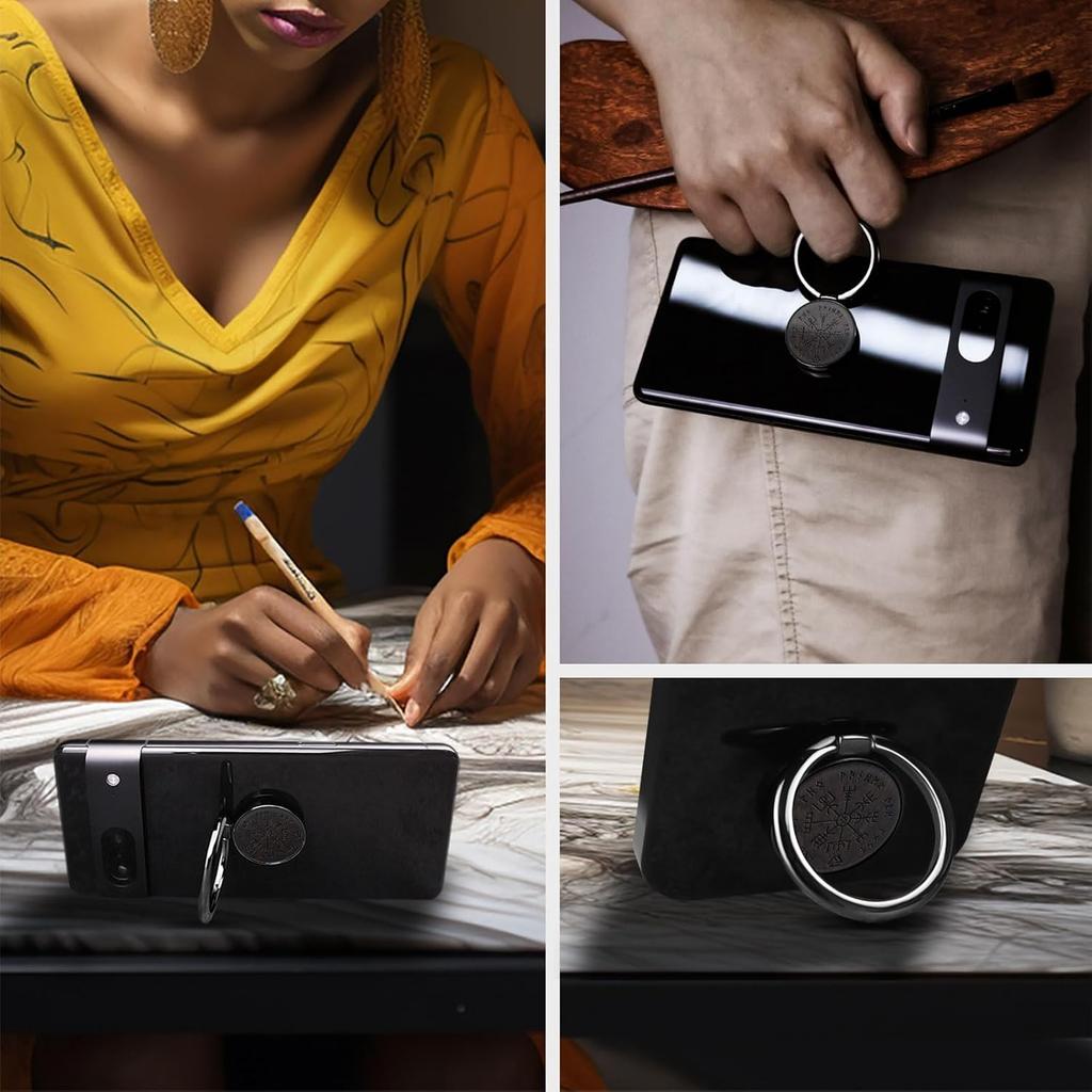 Carveit Wooden Cell Phone Ring Holder Finger Stand Metal Grip Hook Phone Kickstand Compatible with S24 Ultra S23 iPhone 16 Pro Max 13 14 15 Pixel