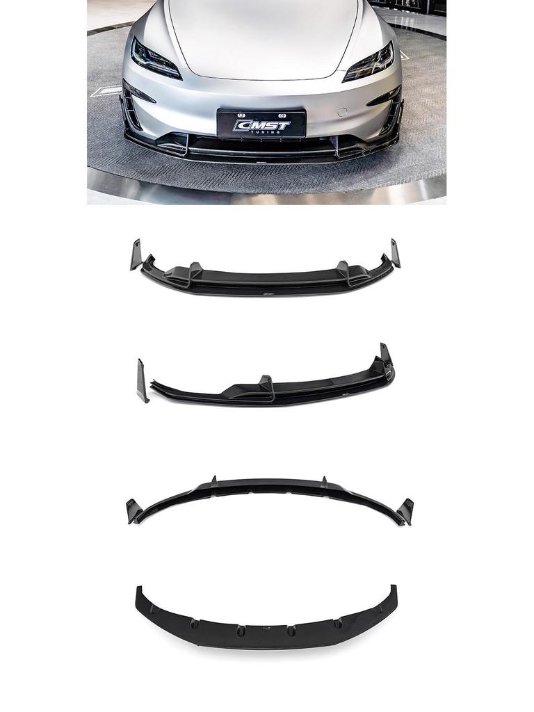 Upgrade your Tesla Model 3 P with CMST carbon fiber front lip with lights, rear lip, air intakes, and side skirts.