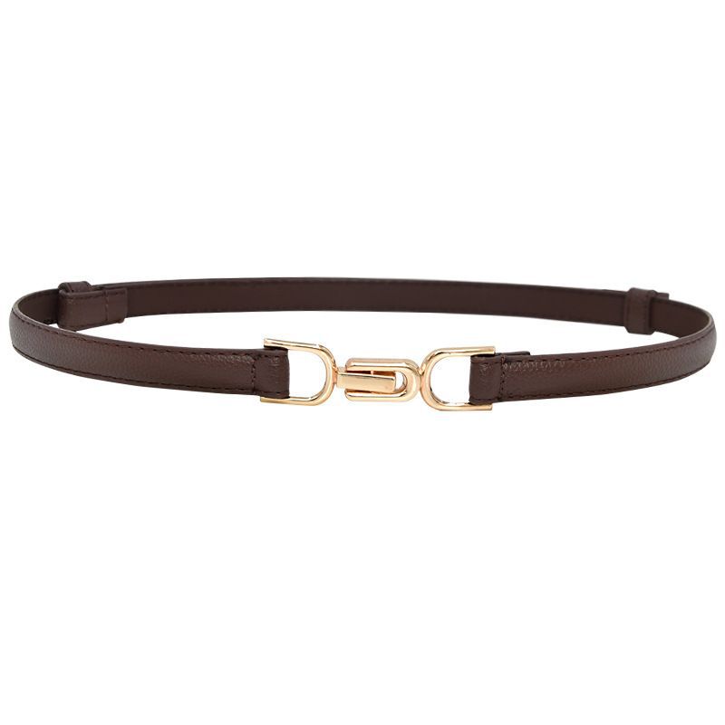 

Регулируемый пояс в современном стиле с гладкой металлической пряжкой для элегантных платьев осенних цветов Square Brown