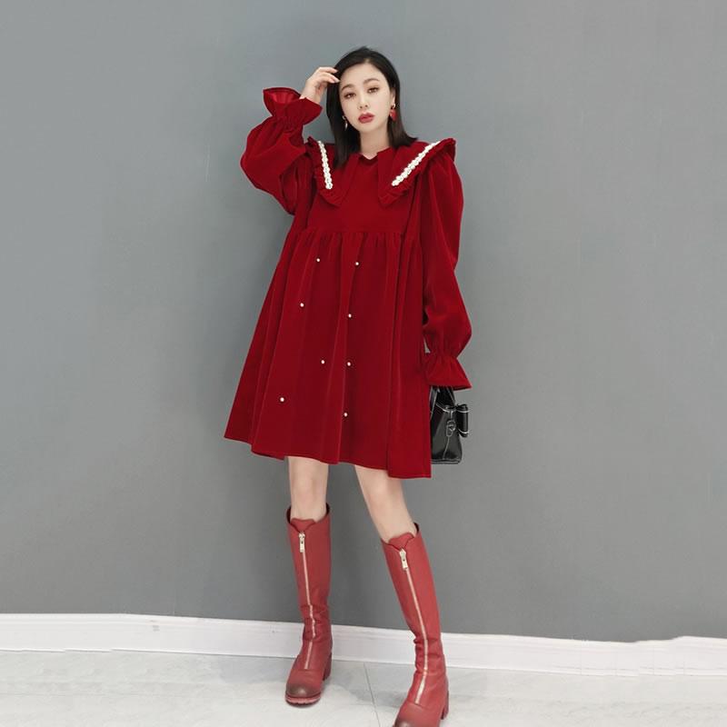 Xitao Vintage Loose Mini Dress Fashion Velvet Women New GWJ2873