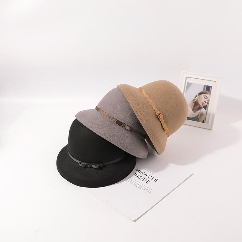 New Woolen Bucket Hat for Women's Autumn and Winter High-end Sense Xiaoxiang Dome Retro Temperament Celebrity Top Hat