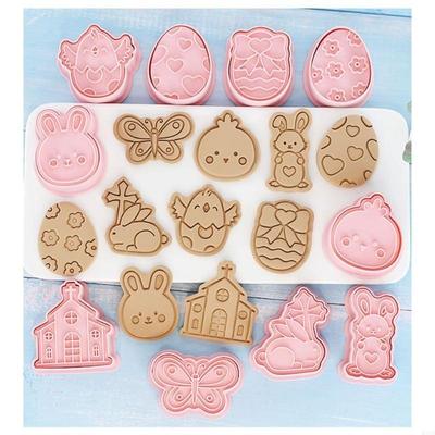 KX4B 26Pieces Easter Series Biscuit Mold Plastic Material Push-type DIY Cookie Molds