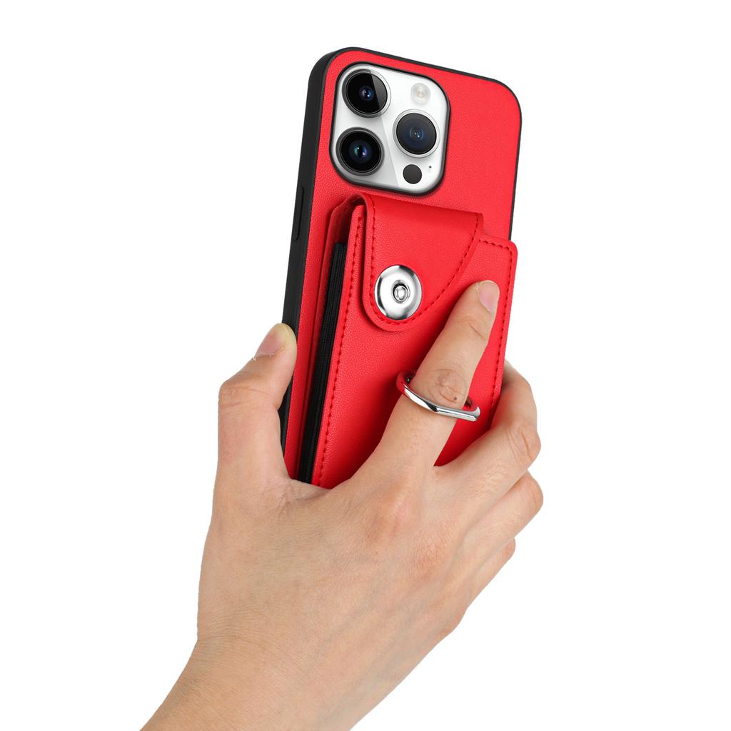 For iPhone 16 Pro Max Case YB Leather Coating Series-7 Card Holder Leather TPU Phone Cover with Kickstand